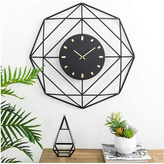 Glitzhome 24" Modern Wall Decorative Clock Metal Black & Golden Clock