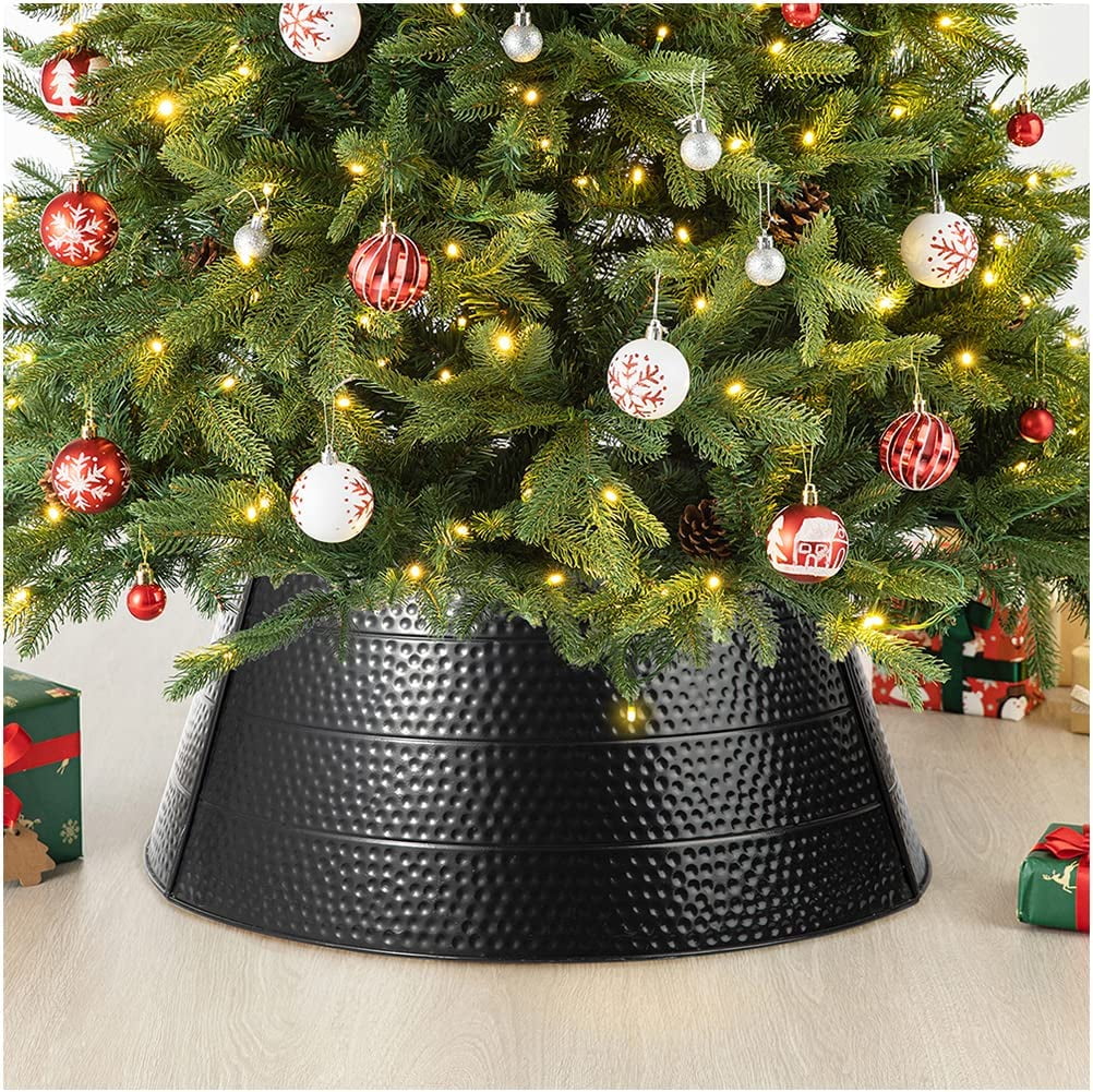 Glitzhome 26" D Black Hammered Metal Tree Collar Tree Base Cover