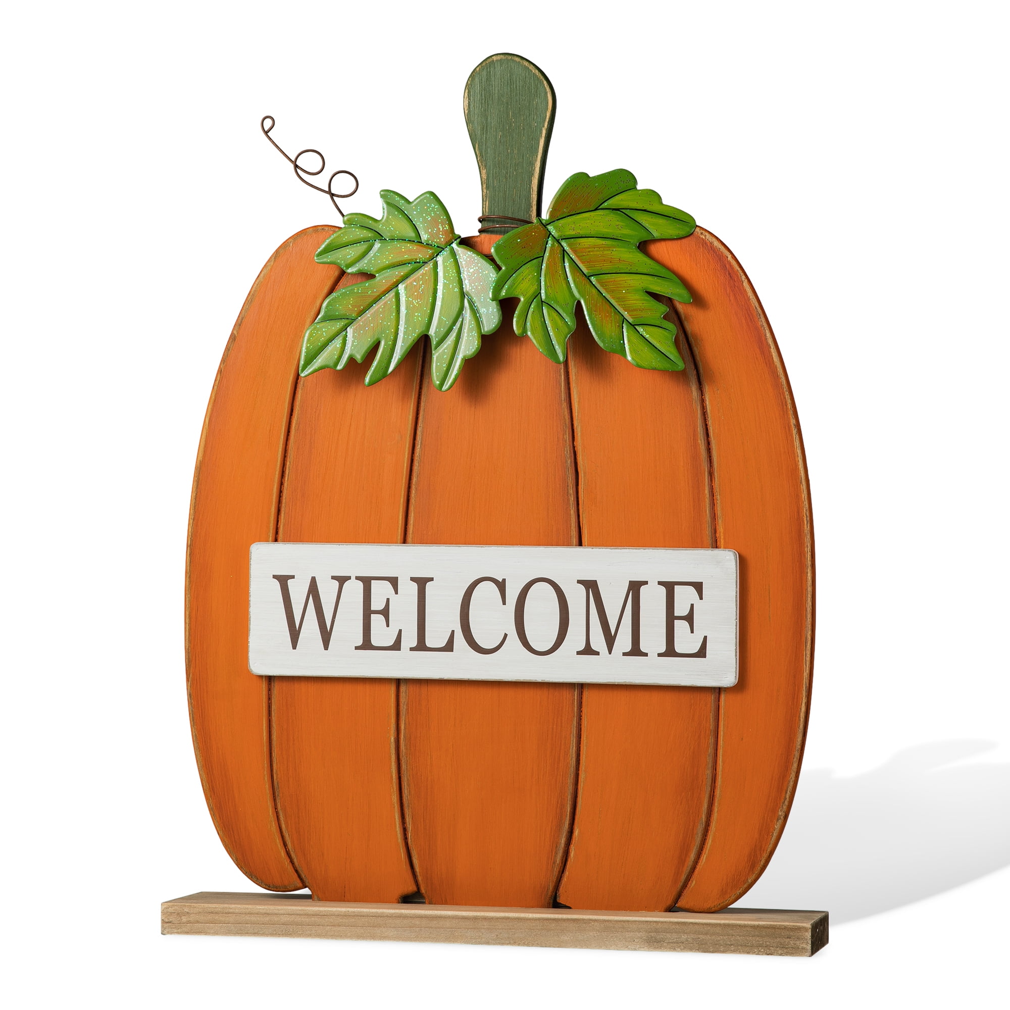 27" Orange and Green Wood Pumpkin Welcome Porch Sign