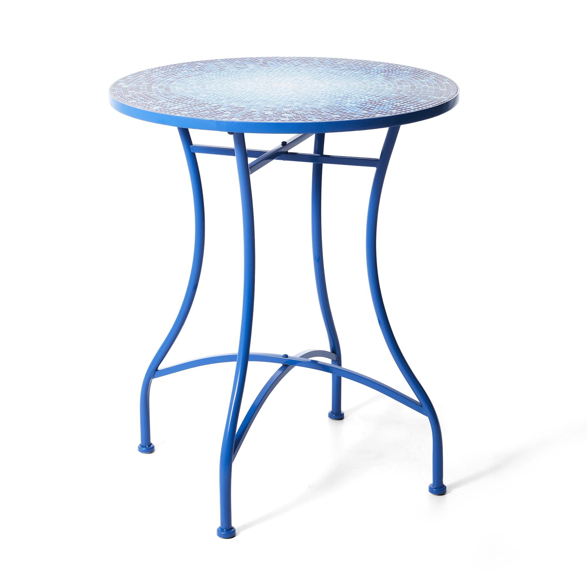 Glitzhome 28"H Outdoor Metal Folding Blue Bistro Table with Ceramic ...