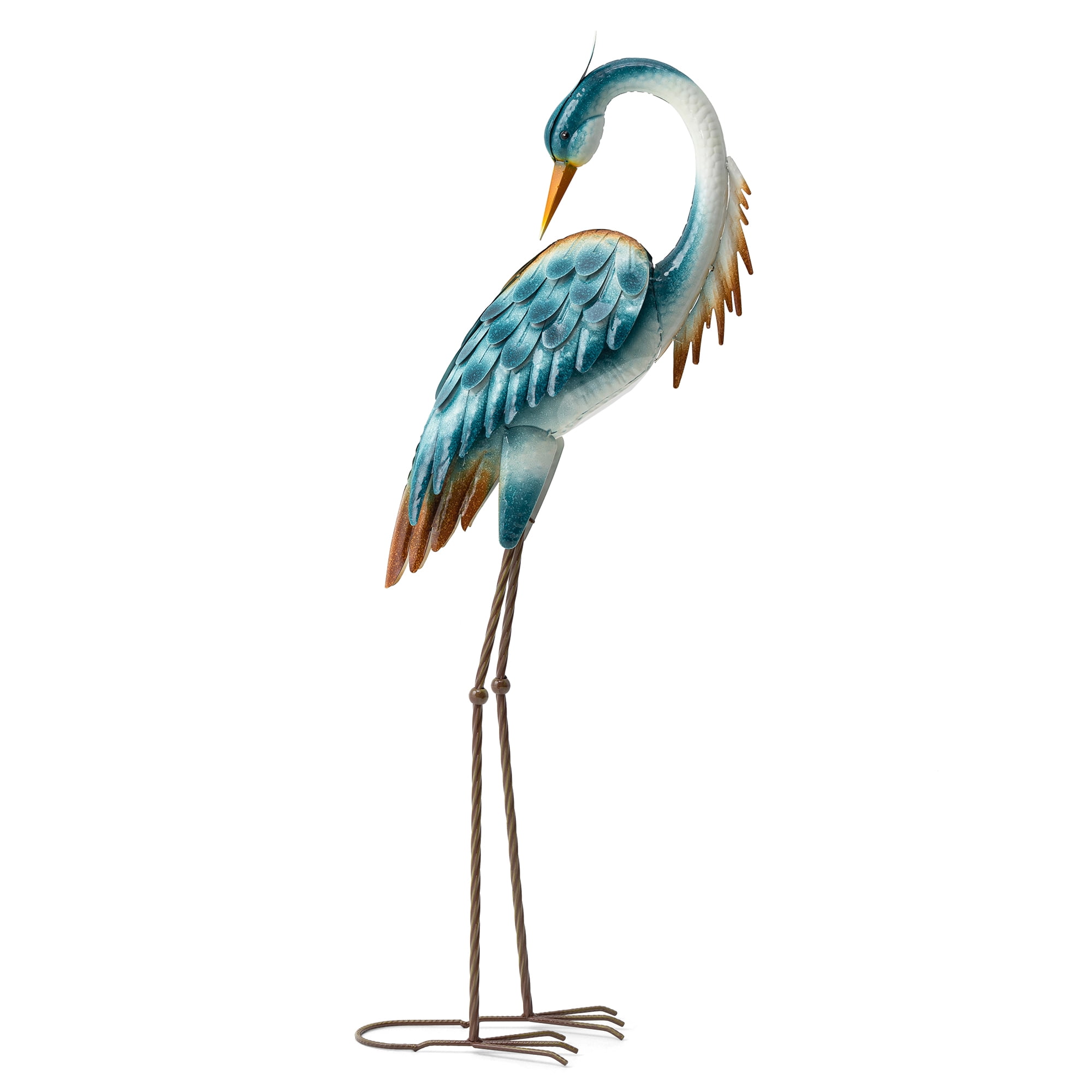 38.5" Blue and Brown Metal Crane Garden Statue