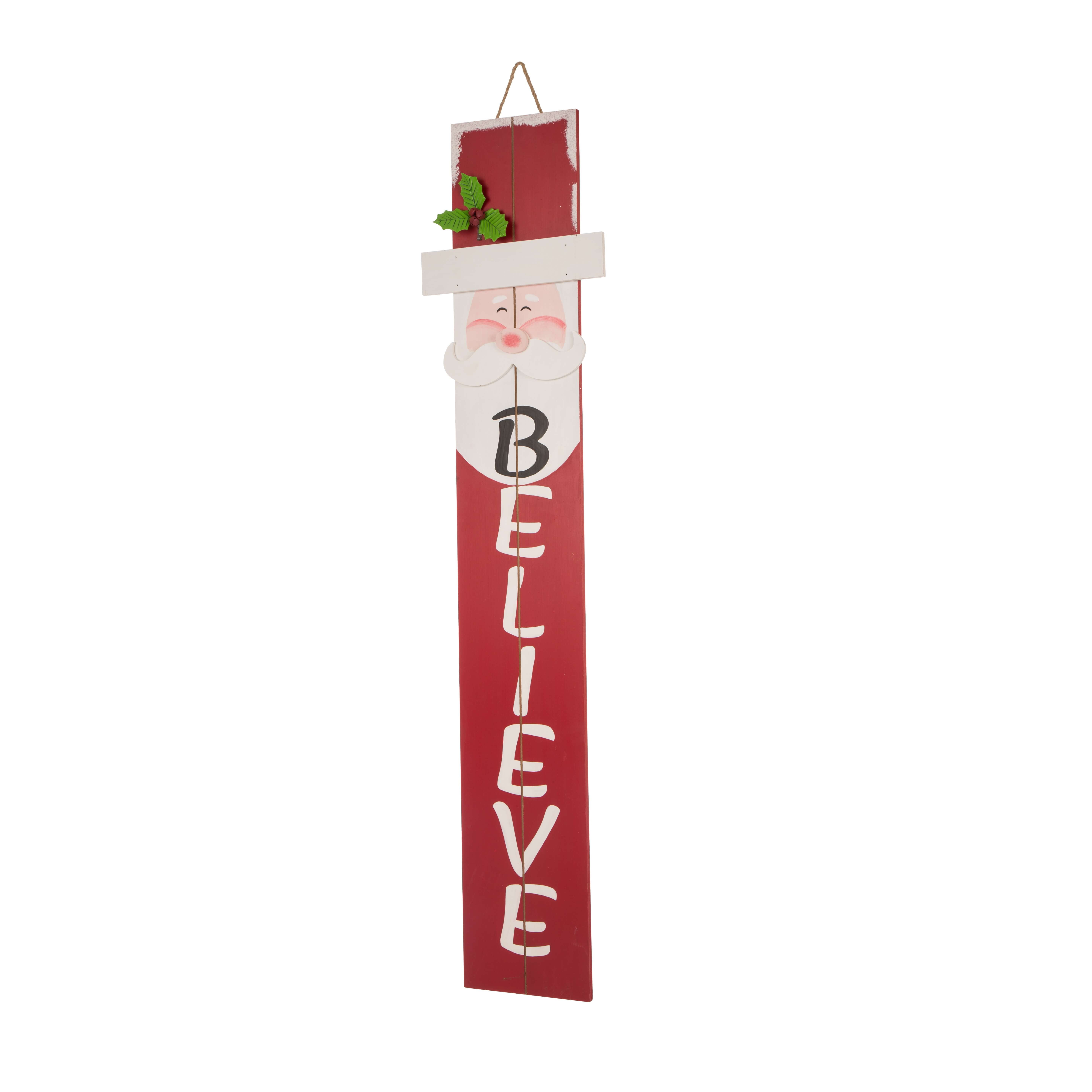 Red and White 42" Wooden Santa Porch Sign with Believe Letters