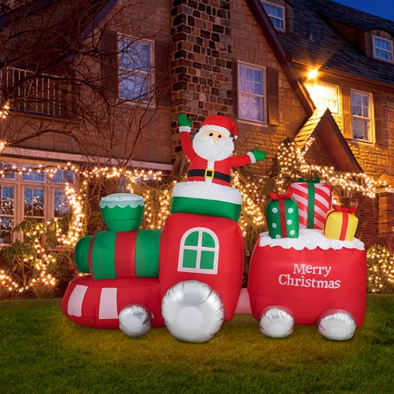 Glitzhome 8FT Lighted Christmas Inflatable Indoor&Outdoor Decoration Santa On Pick-Up Train Decor
