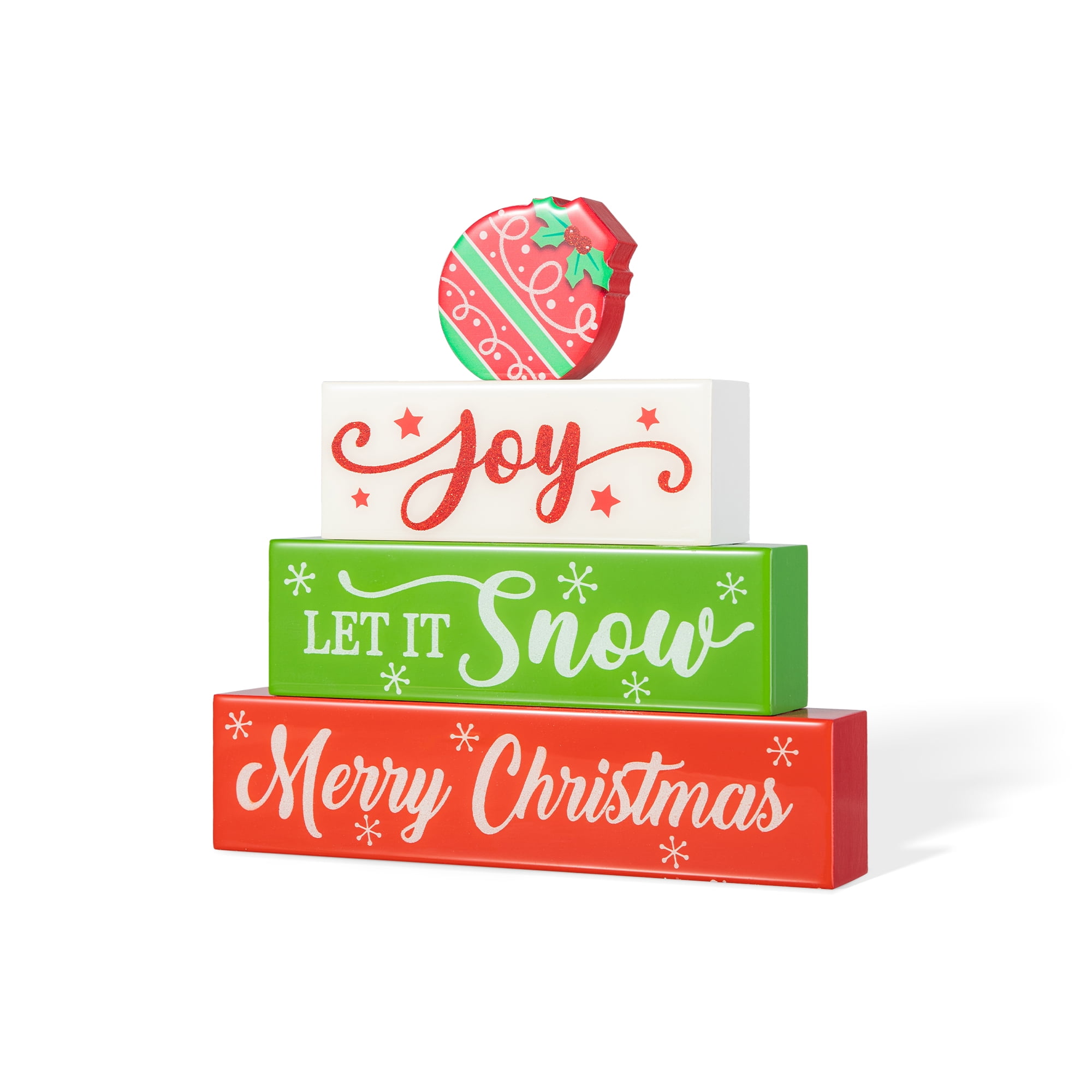 Festive Christmas Joy and Snow Wooden Block Sign