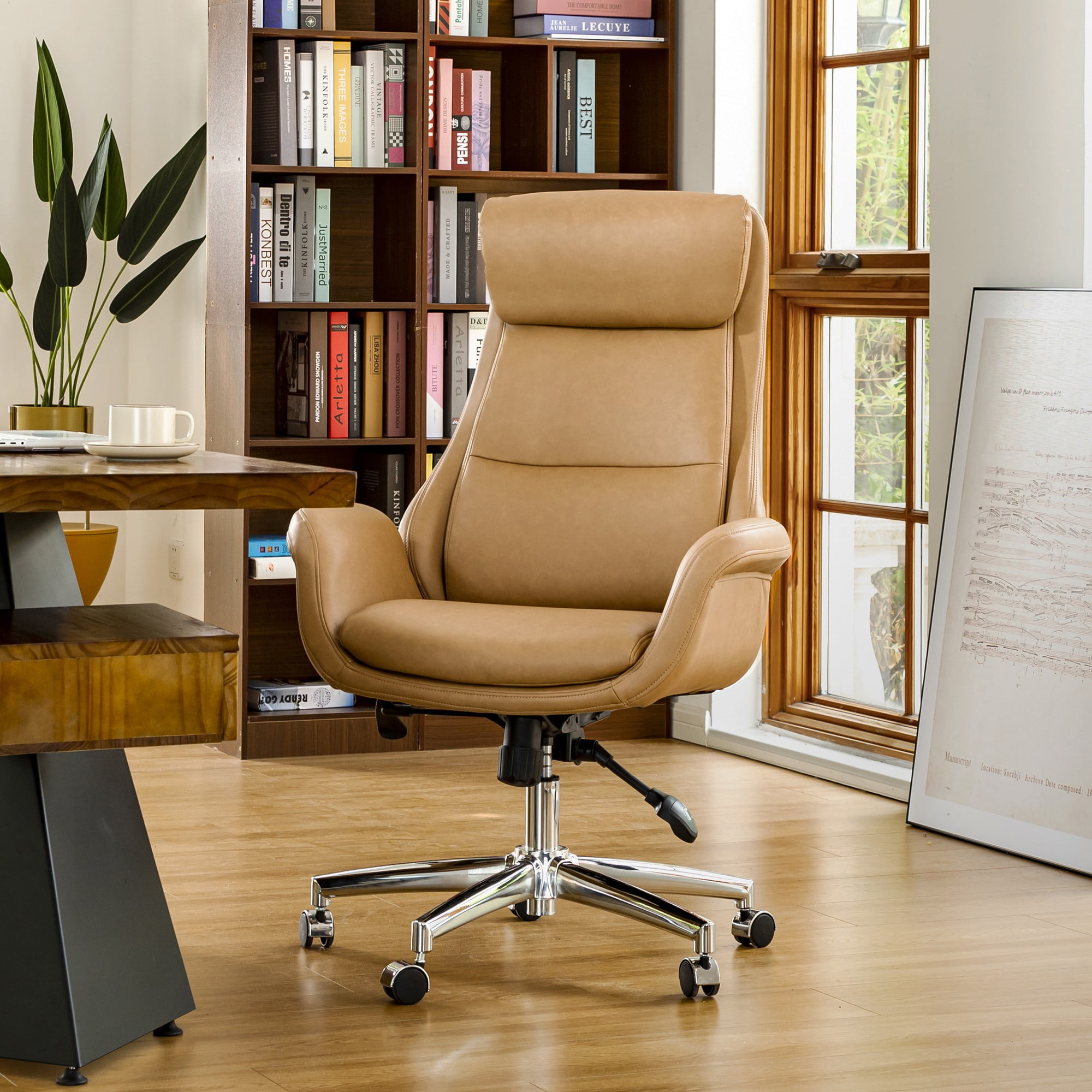 Glitzhome Adjustable Desk Chair with Armrests Lumbar Support Soft