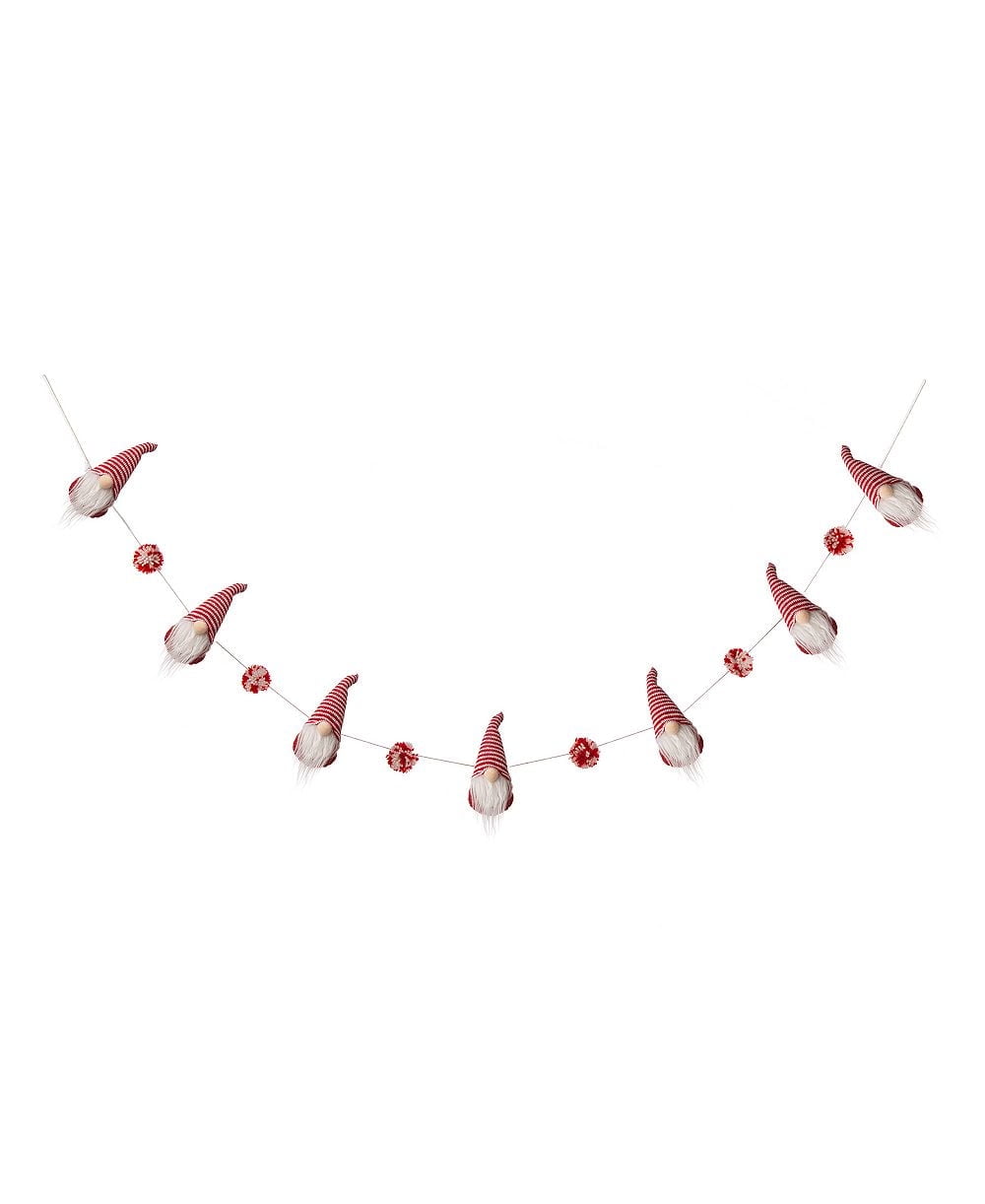 Glitzhome Christmas Gnome Garland, 6 Feet Red/White