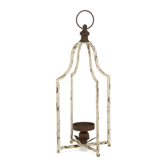 Glitzhome Farmhouse Rustic Metal Lanterns Hanging Candle Holder White-L