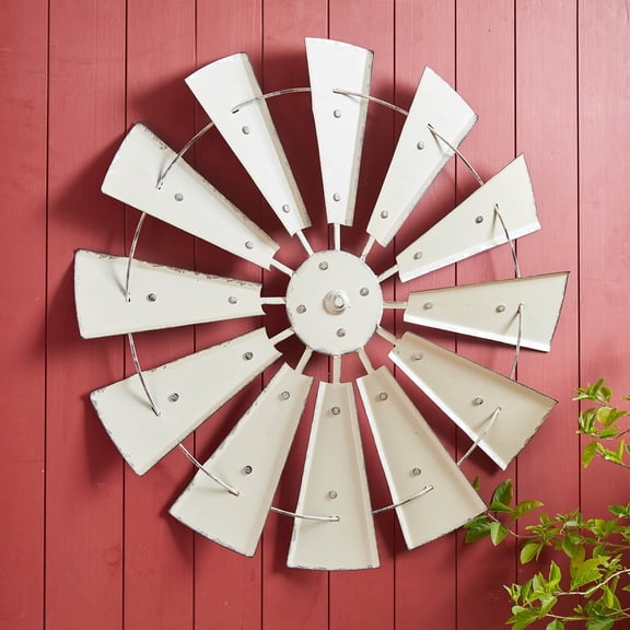 Glitzhome Farmhouse Rustic Wind Spinner Wall Decor Round Beige 28.5 x 28.5