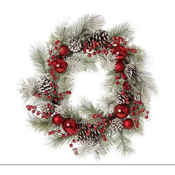 Glitzhome Flocked Pinecone Ornament Wreath