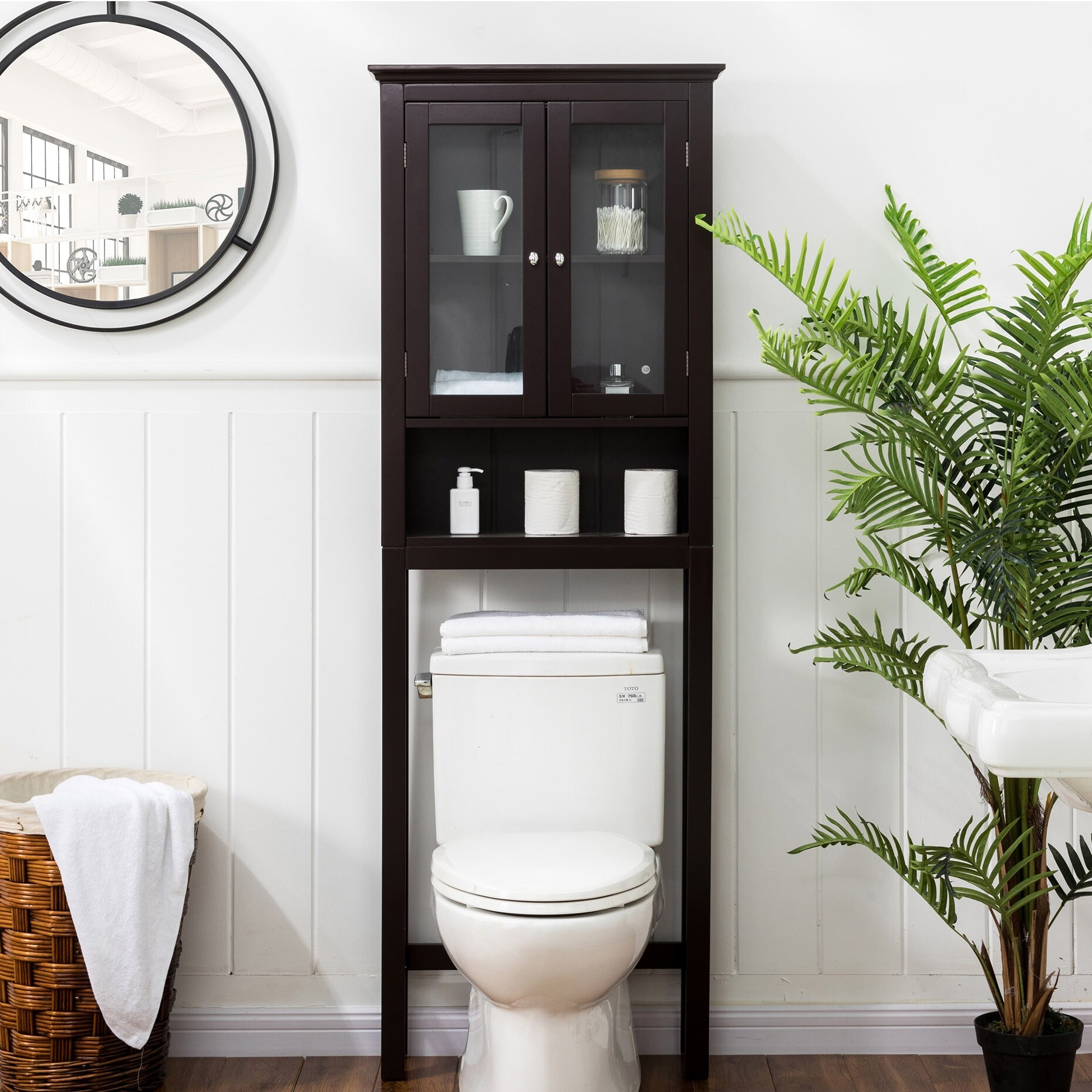 Glitzhome, LLC Glitzhome 68"H Espresso/ Walnut Bathroom Storage