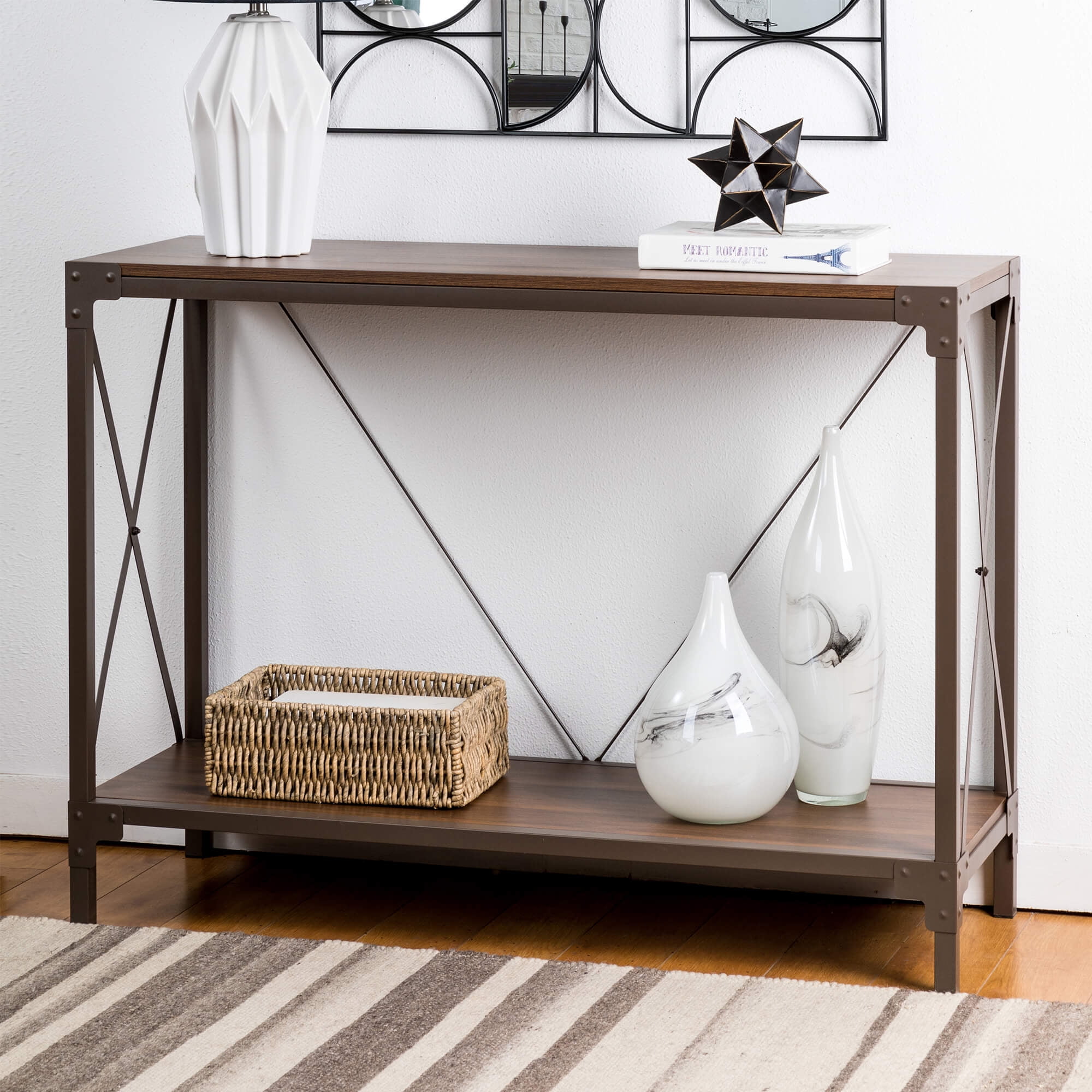 Glitzhome Metal/Wood Console Table -Walnut Melamine - Walmart.com