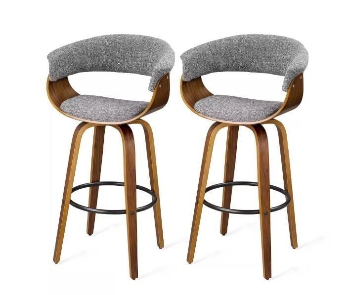Glitzhome MidCentury Modern Walnut Swivel Bar Stool (Set of 2