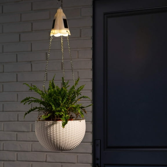 Glitzhome Plant Hangers 10.25" Round Resin Solar Lighted Hanging Orchid Pots Basket Planter Decorative Hanging Planter