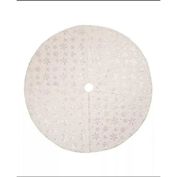 Glitzhome Plush with Snowflake Christmas Tree Skirt