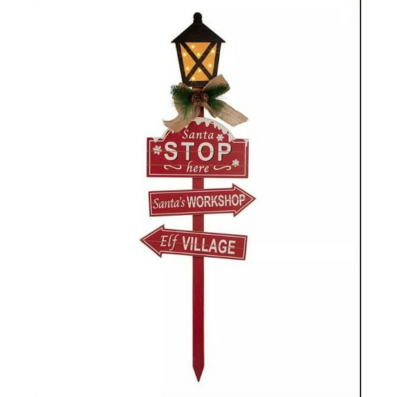 Glitzhome Red Christmas Wooden Santa Yard Stake, Rustic Ornaments