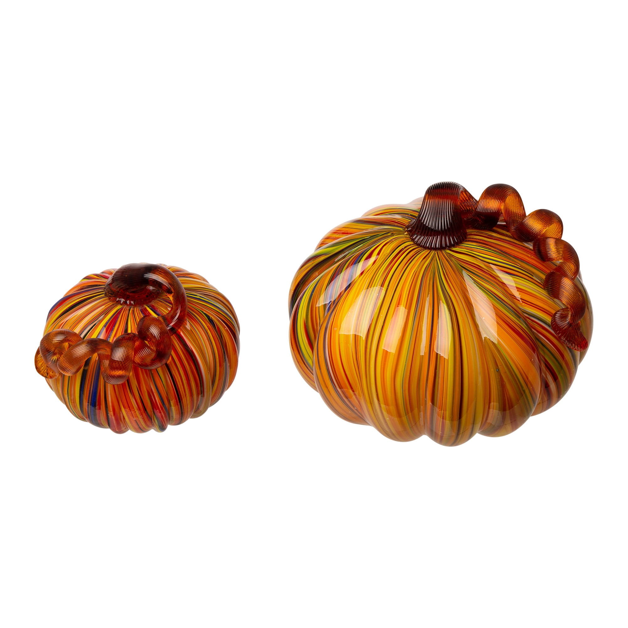 Glitzhome Set of 3 Handcrafted Multi Striped Glass Pumpkin