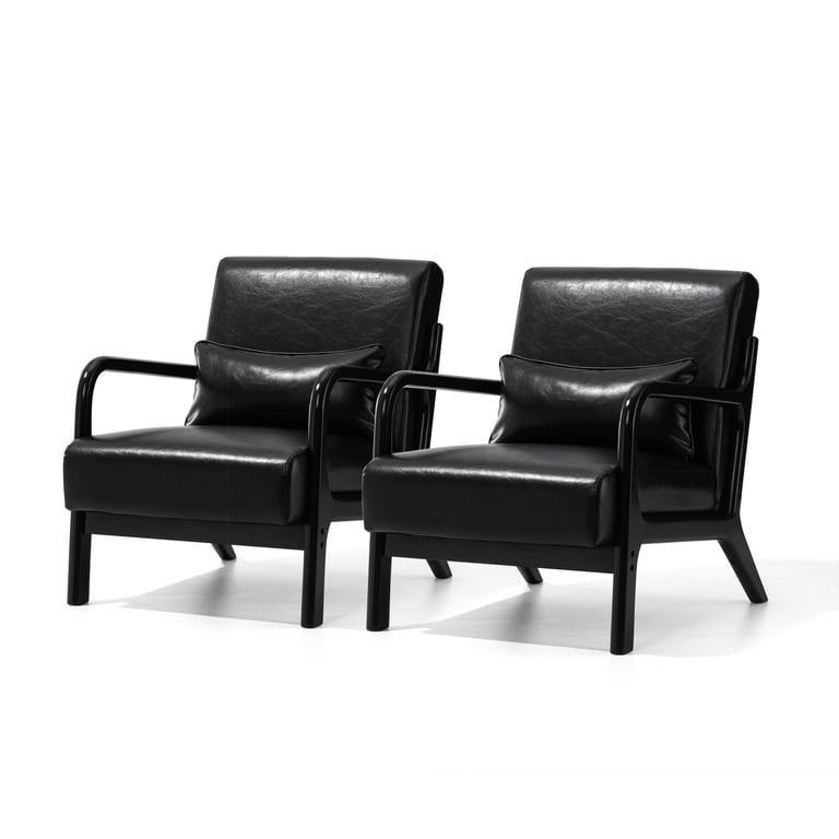 Glitzhome Set of 2 Mid-century Modern Black Leatherette  display picture 1