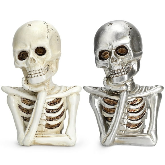 Ayieyill 2PCS Skeleton Halloween Decor, Thinking Skeleton Halloween Decorations Indoor for Table