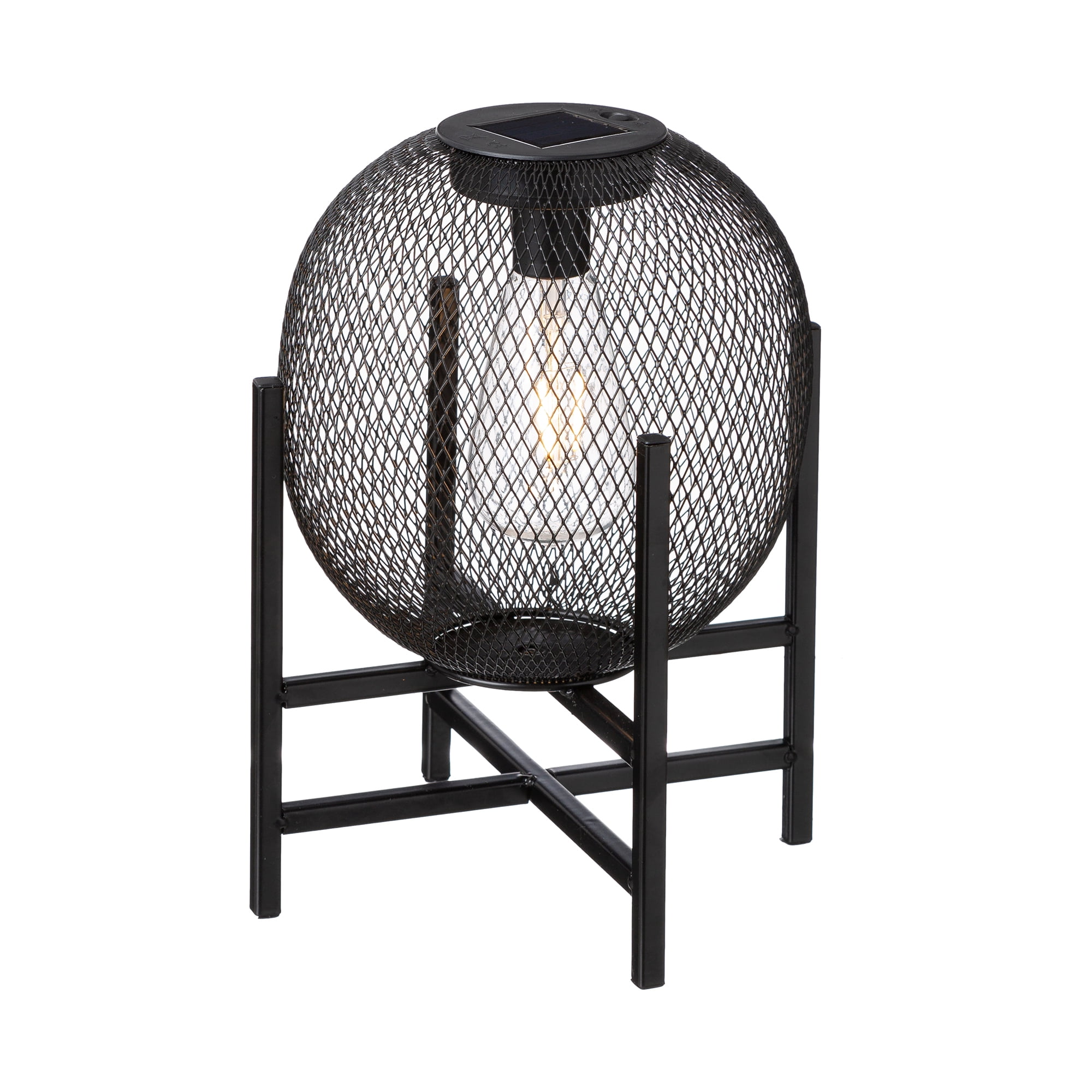 Black Metal Mesh Solar Powered Outdoor Lantern with Pedestal Stand