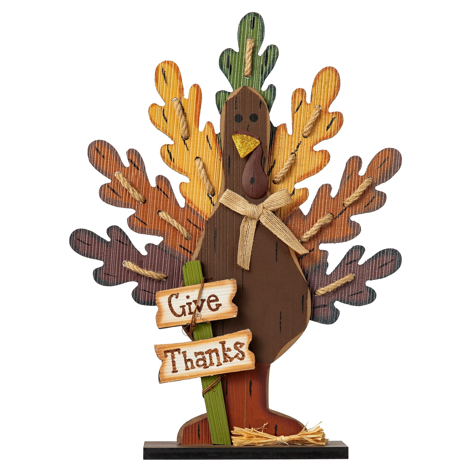 Festive Fall Wooden Turkey Figurine with Give Thanks Sign