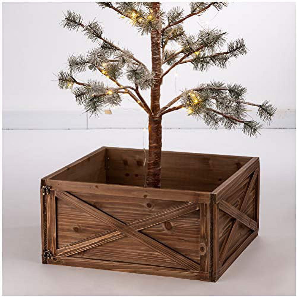 Rustic Washed White Wooden Christmas Tree Collar Box