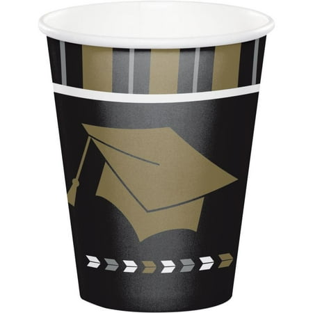 Glitzy Graduation - 9oz Black Brown Paper Cups (8ct)