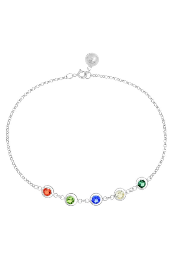 Glitzy Round Rainbow Cubic Zirconia on Orbit Sterling Silver Bracelet or Anklet