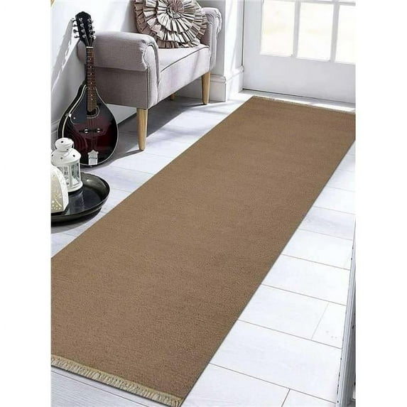 Glitzy Rugs 2 ft. 6 in. x 12 ft. Handmade Solid Hand Woven Flat Weave Kilim Wool Runner Rug, Cream