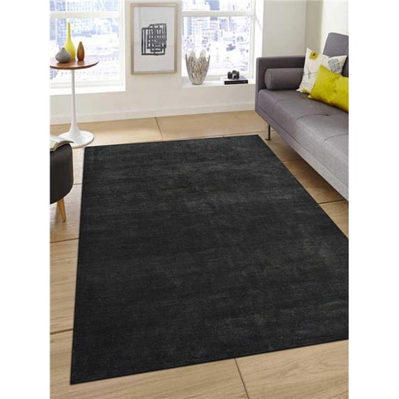 Glitzy Rugs 3 x 5 ft. Hand Knotted Gabbeh Silk Solid Rectangle Area Rug, Light Charcoal