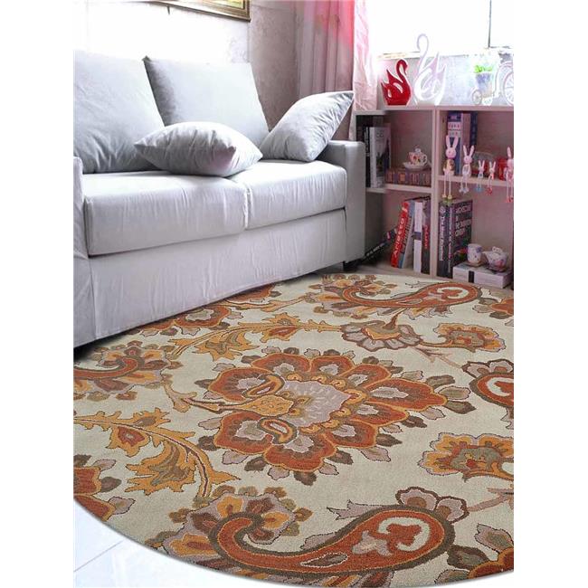 Glitzy Rugs 8 x 8 ft. Hand Tufted Wool Floral Round Area Rug - Beige ...