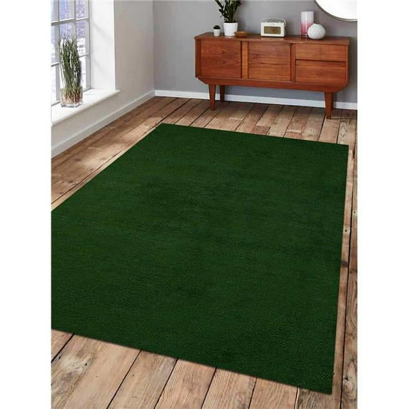 Glitzy Rugs Hand Knotted Gabbeh Silk Solid Rectangle Area Rug - Green - 6 x 9 ft.