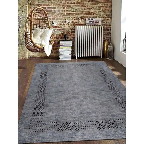 Glitzy Rugs Hand Knotted Gabbeh Wool Contemporary Rectangle Area Rug - Light Blue - 6 x 9 ft.