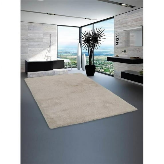 Glitzy Rugs UBSK00101T0031A119 3 ft. 11 in. x 5 ft. 7 in. Hand Tufted Shag Polyester Solid Rectangle Area Rug, White