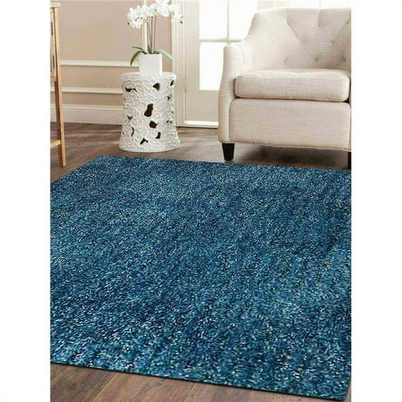 Glitzy Rugs UBSK00111T3331C8 8 x 8 ft. Hand Tufted Shag Polyester Square Solid Area Rug, Turquoise White