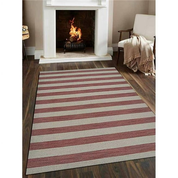 Glitzy Rugs UBSD00107F0911A70 6 ft. 7 in. x 9 ft. 10 in. Hand Woven Flat Weave Kilim Wool Contemporary Rectangle Area Rug, Cream & Pink