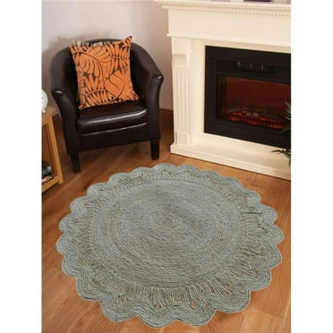 Glitzy Rugs  Hand Woven Jute Eco-Friendly Solid Round Area Rug - White - 5 x 5 ft.