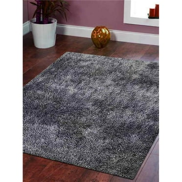 Glitzy Rugs  Solid Hand Tufted Shag Polyester Square Area Rug - Grey & White - 8 x 8 ft.