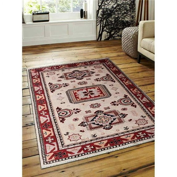 Glitzy Rugs UBSAF0115K0926A15 8 x 10 ft. Hand Knotted Afghan Wool & Silk Rectangle Area Rug, Cream Red - Kazak