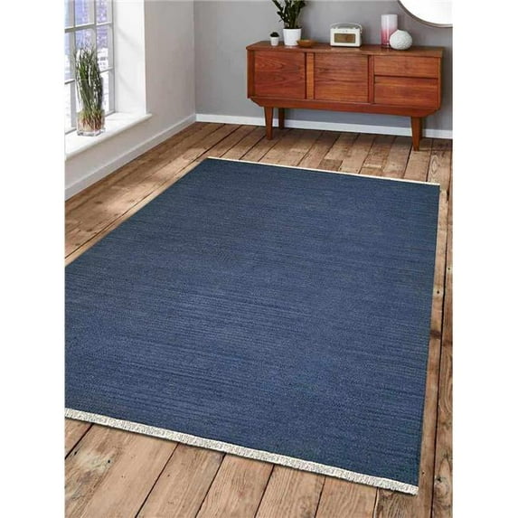 Glitzy Rugs UBSD00111H0003A9 5 x 8 ft. Hand Woven Flat Weave Kilim Wool Solid Area Rug, Blue