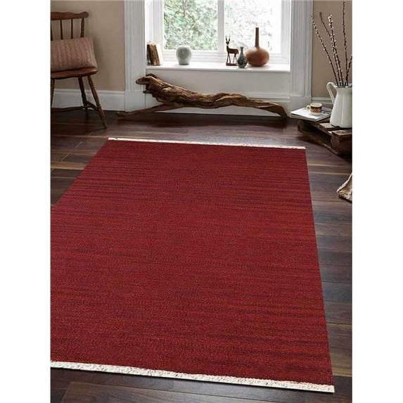 Glitzy Rugs UBSD00111H0046A11 6 x 9 ft. UBSD00111 Hand Woven Flat Weave Kilim Wool Solid Area Rug, Burgundy
