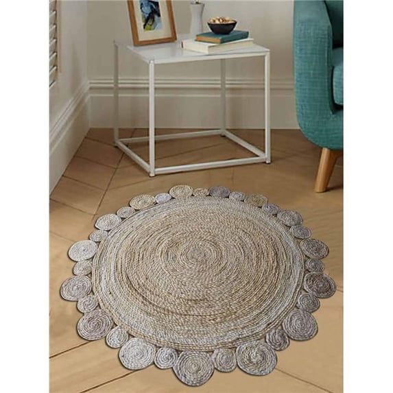 Glitzy Rugs UBSJ00001W0009B27 4 x 4 ft. Hand Woven Jute Eco-Friendly Oriental Round Area Rug, Cream