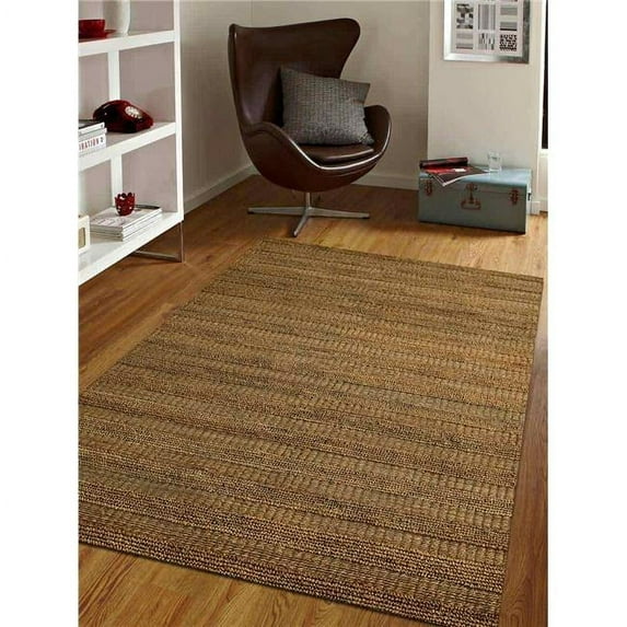 Glitzy Rugs UBSJ00047W0001A11 6 x 9 ft. Hand Knotted Sumak Jute Striped Retangle Area Rug, Beige