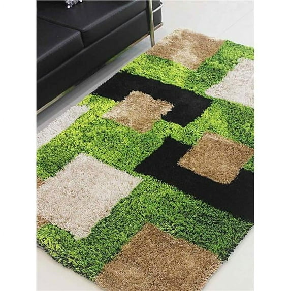 Glitzy Rugs UBSK00012T1301A11 6 x 9 ft. Hand Tufted Shag Polyester Geometric Rectangle Area Rug, Green & Beige
