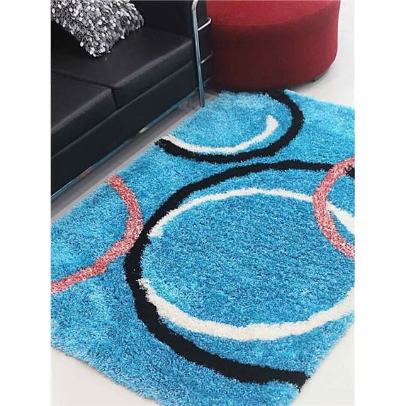 Glitzy Rugs UBSK00021T0033A9 5 x 8 ft. Hand Tufted Shag Polyester Geometric Rectangle Area Rug, Turquoise