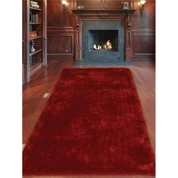 Glitzy Rugs UBSK00111T0026G25 2 ft. 6 in. x 10 ft. Handmade Solid Hand Tufted Shag Polyester Runner Rug, Red