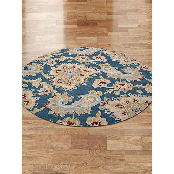Glitzy Rugs UBSK00151T0003B8 8 x 8 ft. Hand Tufted Wool Floral Round Area Rug, Blue