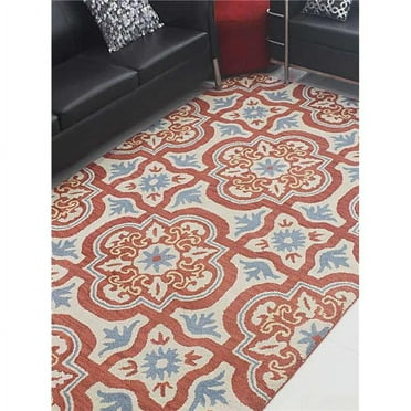 Glitzy Rugs UBSK00230T2601A17 9 x 12 ft. Hand Tufted Wool Floral Rectangle Area Rug, Red & Beige
