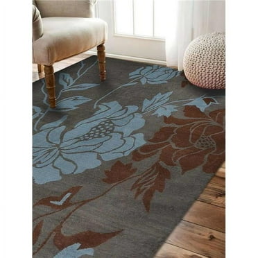 Glitzy Rugs UBSK00514T1403C8 Hand Tufted Wool 8 x 8 ft. Square Floral Area Rug, Gray & Blue