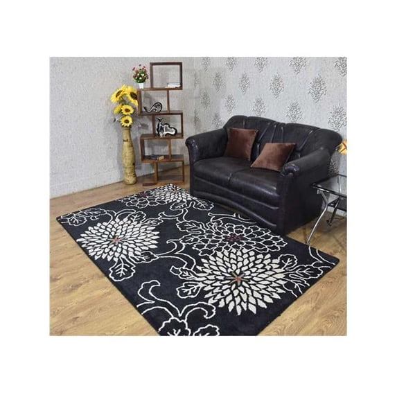 Glitzy Rugs UBSK00664T0002A18 10 x 13 ft. Hand Tufted Wool Floral Rectangle Area Rug, Black