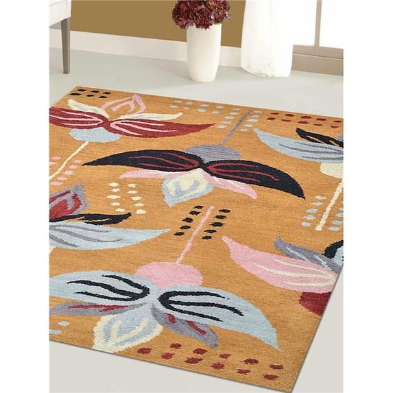 Glitzy Rugs UBSK00669T0012A1 3 x 5 ft. Hand Tufted Wool Floral Rectangle Area Rug, Gold